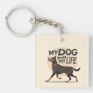 My Dog Runs My Life Doberman Running Art Key Ring