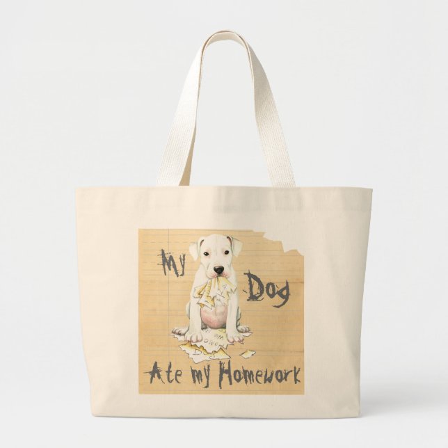 My Dogo Ate My Homework Large Tote Bag (Front)
