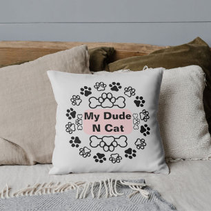 My Dude And Cat Funny Cute Modern Pet Paw Grey Cushion