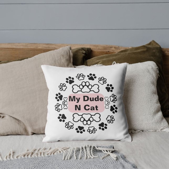 My Dude And Cat Funny Retro Cute Modern Paw White Cushion (Creator Uploaded)