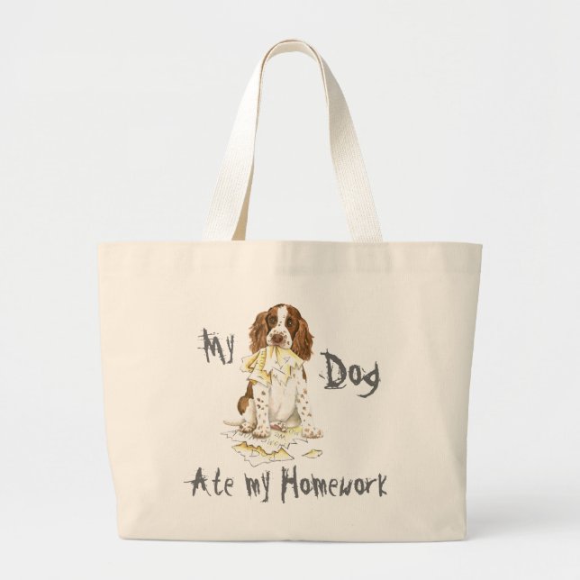 My English Springer Spaniel Ate My Homework Large Tote Bag (Front)