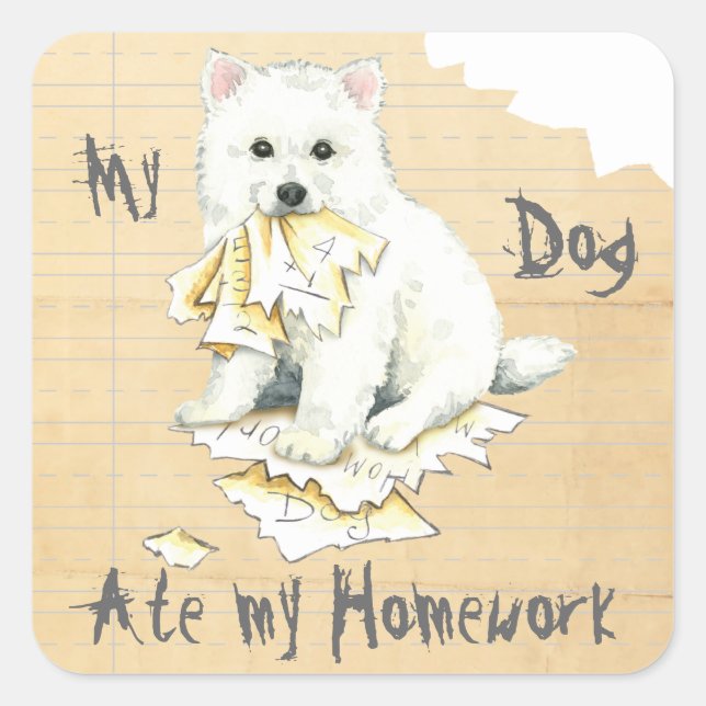 My Eskie Ate My Homework Square Sticker (Front)