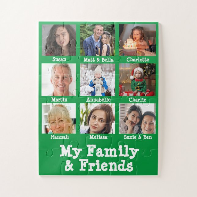 My Family And Friends Name & Photo Green Dementia Jigsaw Puzzle (Vertical)