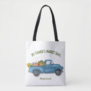 My Farmer’s Market Haul Vintage Blue Truck Tote Bag
