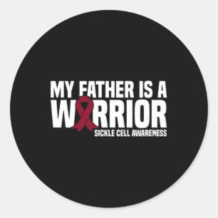 My Father is a Warrior Burgundy Ribbon Sickle Cell Classic Round Sticker