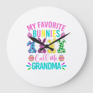 My Favorite Bunnies Call Me Grandma Shirt Cute Eas Large Clock