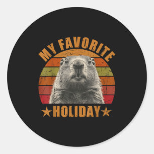 My Favorite Holiday Funny Retro Vintage Groundhog  Classic Round Sticker
