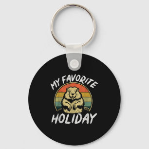 My Favorite Holiday Retro Ground Hog Funny Groundh Key Ring