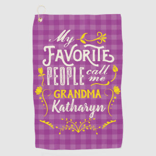 My Favorite People Call Me Grandma Purple Gingham Golf Towel