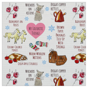 My Favorite Things Hand-Illustrated Cute Christmas Fabric