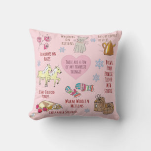 My Favorite Things Sound of Music Pink Hand Drawn  Cushion