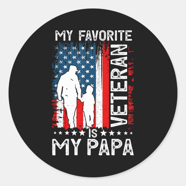 My Favorite Veteran Is My Papa Grandpa Thank You V Classic Round Sticker (Front)