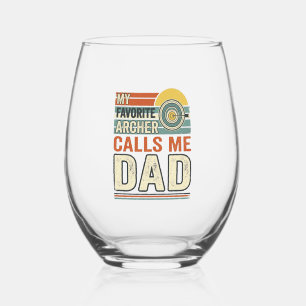My Favourite Archer Calls Me Dad Vintage Design_1 Stemless Wine Glass