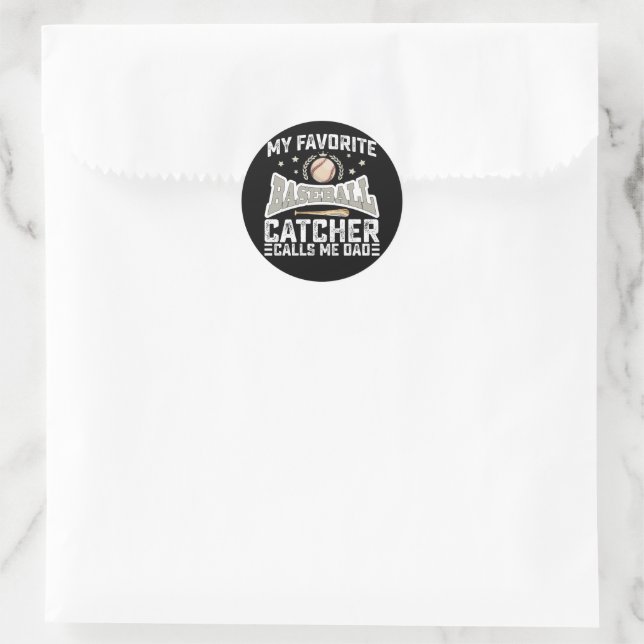 My Favourite Baseball Catcher Calls Me Dad Father Classic Round Sticker (Bag)