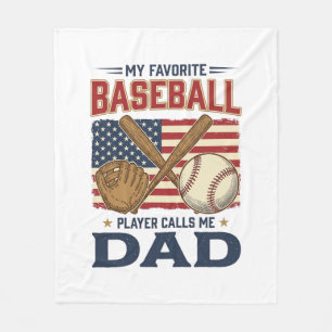 My Favourite Baseball Player Calls Me Dad Vintage Fleece Blanket
