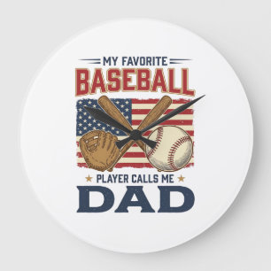 My Favourite Baseball Player Calls Me Dad Vintage  Large Clock