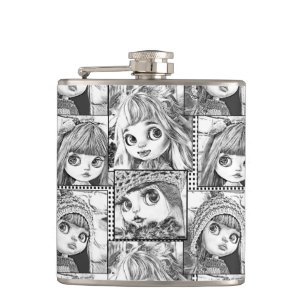 My favourite black and white patchwork dolls hip flask