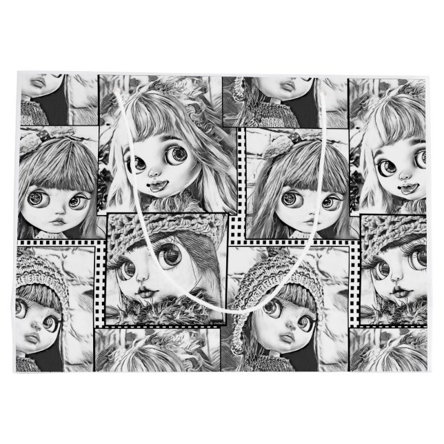 My favourite black and white patchwork dolls  large gift bag (Back)