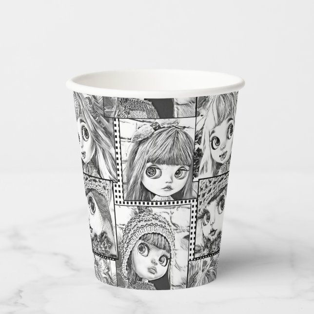 My favourite black and white patchwork dolls  paper cups (Front)