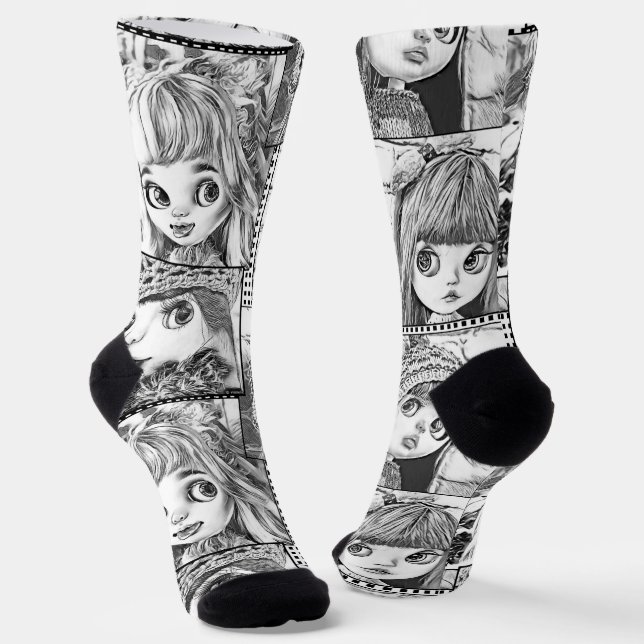 My favourite black and white patchwork dolls  socks (Angled)