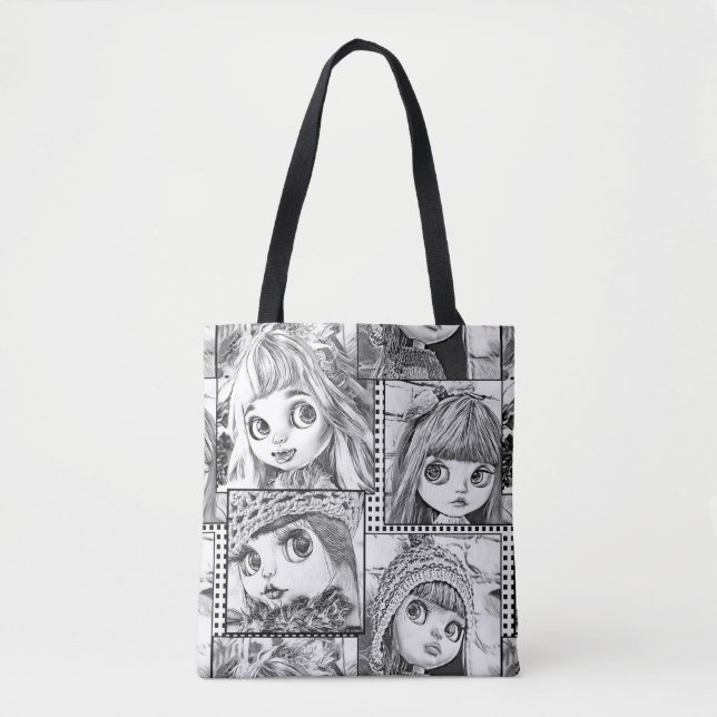 My favourite black and white patchwork dolls  tote bag (Front)