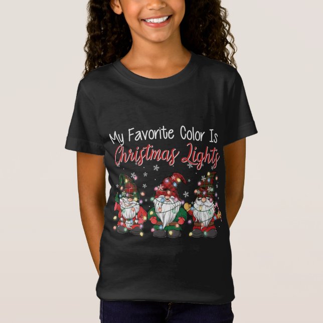 My Favourite Colour Is Christmas Lights Gnome Xmas T-Shirt (Front)