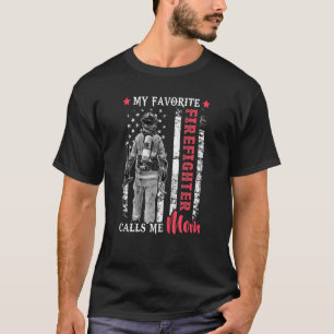 My Favourite Firefighter Calls Me Mum Usa Flag Wom T-Shirt