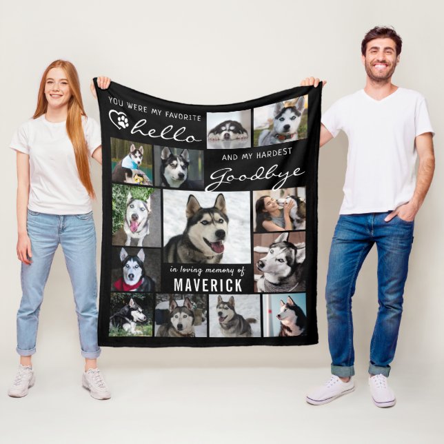 My Favourite Hello Quote 13 Photo Pet Loss Memoria Fleece Blanket (In Situ)
