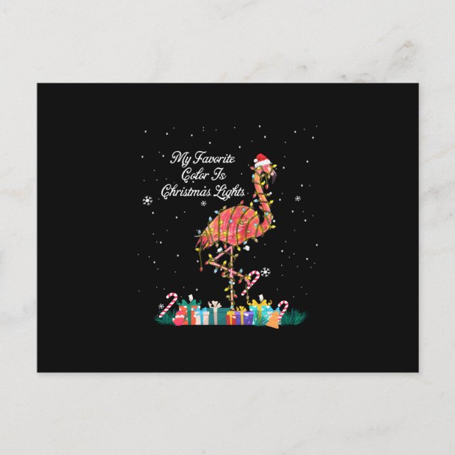 My Favourite Is Christmas Lights Costume Flamingo Announcement Postcard (Front)