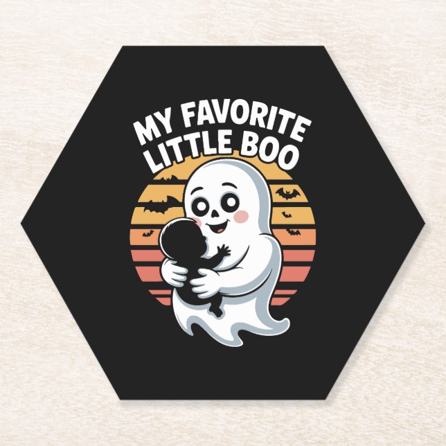 My Favourite Little Boo Halloween T-shirt Paper Coaster (Front)