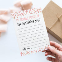 My Favourite memory of the Birthday girl Game Card