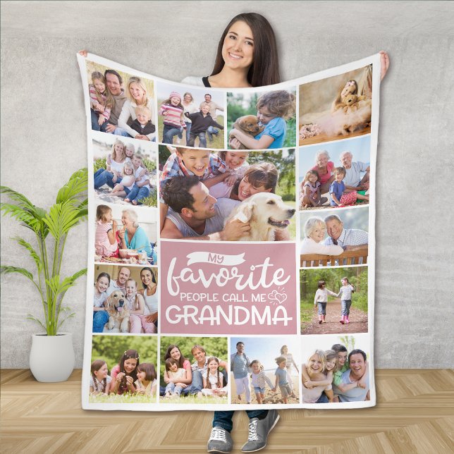 My Favourite People Call me Grandma Photo Collage Fleece Blanket (Creator Uploaded)
