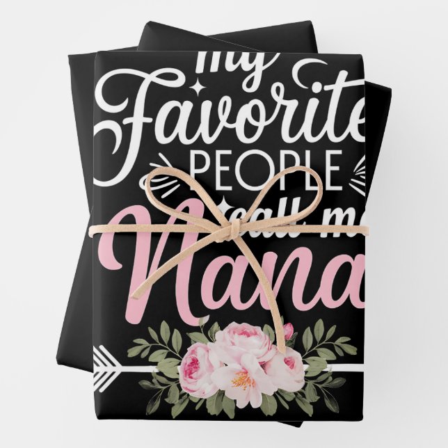 My Favourite People Call Me Nana Mothers Day Flora Wrapping Paper Sheet (In situ)
