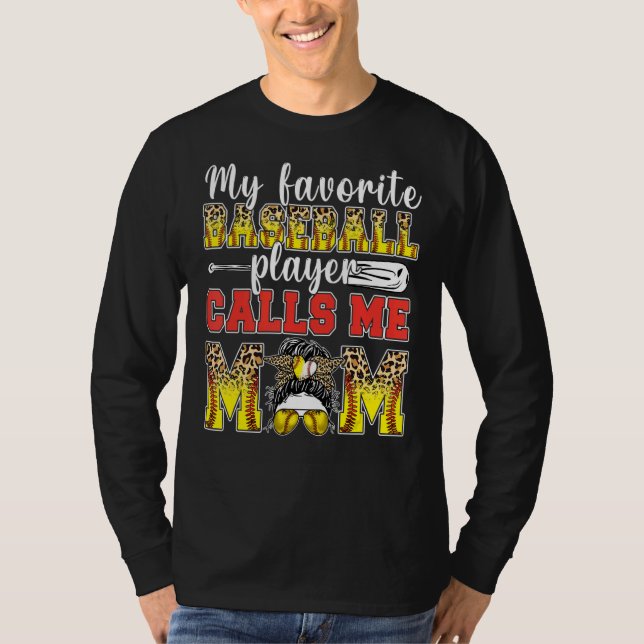 My Favourite Softball Player Calls Me Mum Leopard  T-Shirt (Front)