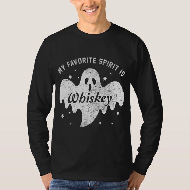 My Favourite Spirit Is Whiskey Funny Boo Ghost T-Shirt (Front)