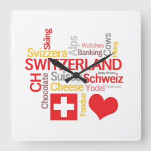 My Favourite Swiss Things Funny Square Wall Clock