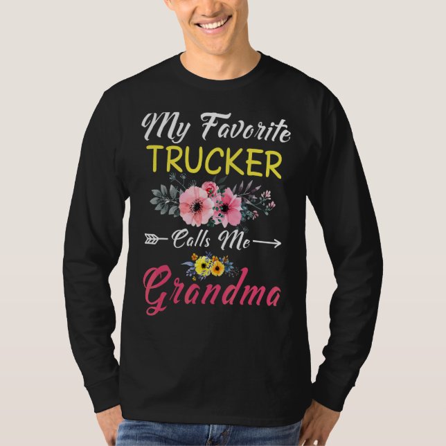 My Favourite Trucker Calls Me Grandma Flowers Moth T-Shirt (Front)