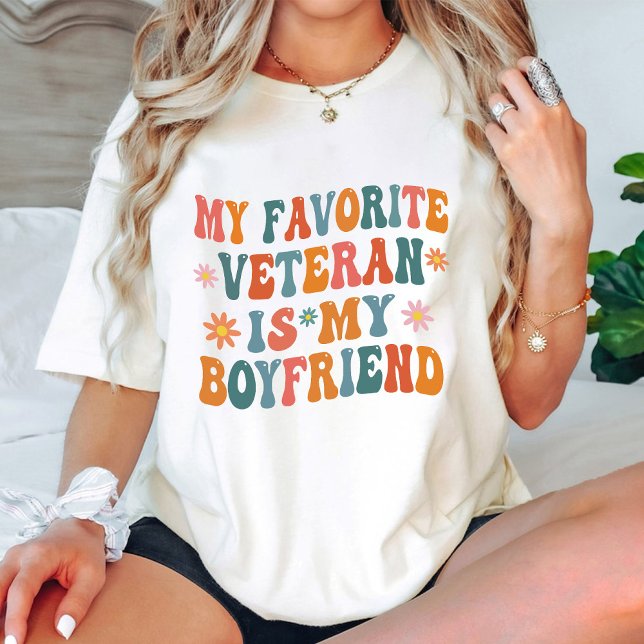My Favourite Veteran Is My Boyfriend Groovy White T-Shirt (My Favorite Veteran Is My Boyfriend Groovy White T-Shirt)