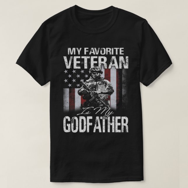 My Favourite Veteran Is My Godfather USA Flag T-Sh T-Shirt (Design Front)
