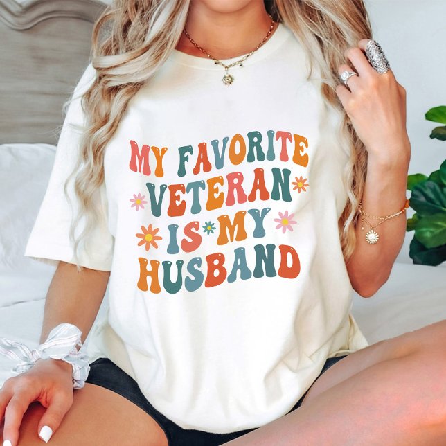 My Favourite Veteran Is My Husband Modern Groovy T-Shirt (My Favorite Veteran Is My Husband Modern Groovy T-Shirt)
