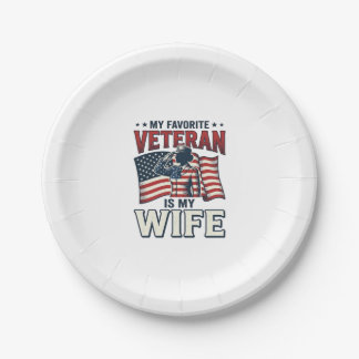 My Favourite Veteran Is My Wife Patriotic Shirt De Paper Plate