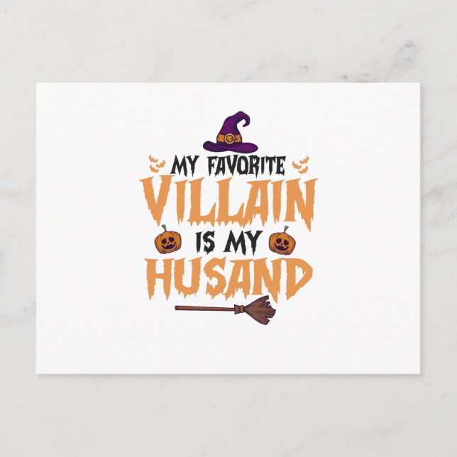 My Favourite Villain Is my Husband Funny Halloween Invitation Postcard (Front)