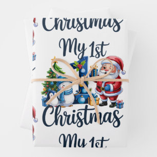 My First 1st Christmas Blue Baby Boy Xmas Snowman Wrapping Paper Sheet