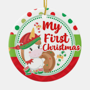 My First 1st Christmas Elf Unicorn Kids Ceramic Tree Decoration