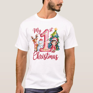 My First 1st Christmas Pink Baby Girl Xmas Snowman T-Shirt