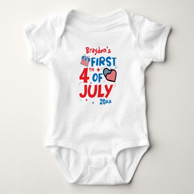 My first 4th of July 2024 personalized name & year Baby Bodysuit (Front)
