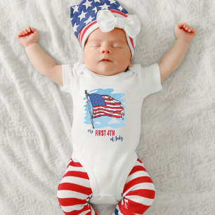 My First 4th Of July American Flag Patriotic Baby Bodysuit