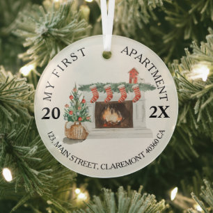 My First apartment keepsake fireplace Glass Tree Decoration