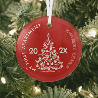 My First apartment keepsake Whimsical red Glass Tree Decoration