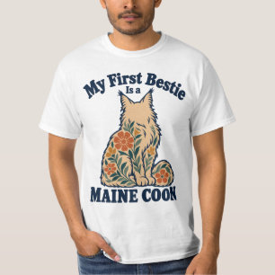 My First Bestie Maine Coon Cream Boho Floral Cat T-Shirt